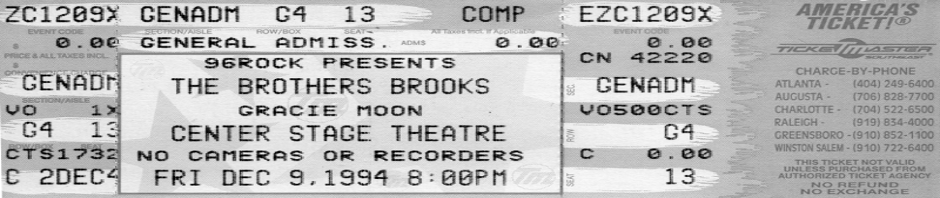 Ticket From the Brothers Brooks Show at the Center Stage Theater in Atlanta